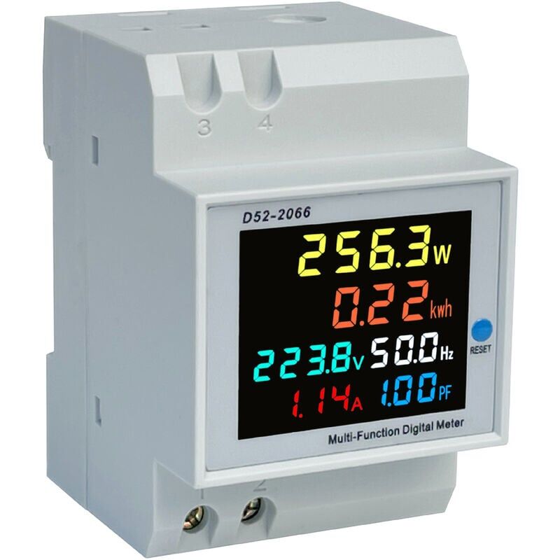 Compteur d'énergie monophasé Compteur d'électrique numérique AC 40-300V 100A Compteur Electrique 1 phasé Wattmètre Rail DIN Mètre Watt KWh Voltmètre