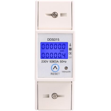 Compteur d'Energie Numérique LCD Ecran de Eétroéclairage 5-80A 230V 50Hz Wattmètre Monophasé Montage sur Rail pour Mesurer l'Energie Electrique