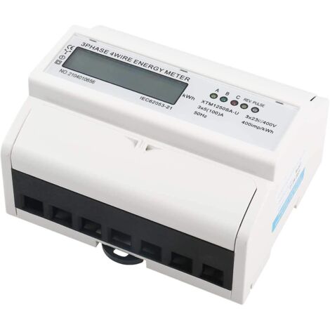 Compteur d'énergie numérique triphasé à 4 fils sur rail DIN avec écran LCD pour système de gestion de l'énergie (5-100 A)