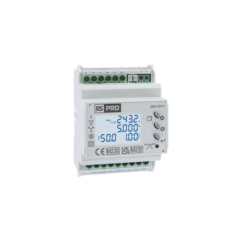Compteur d'énergie Rs Pro mono/triphasé , 415 (Phase) v ac, 240 (Phase and Neutral) v ac, 6A, 63Hz, Modbus RS485, 3 x ( Prix pour 1 )