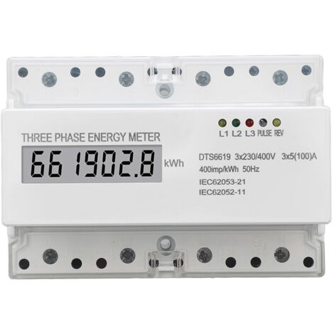 Compteur d'énergie triphasé 230V/400V 5-100A avec affichage LCD pour rail DIN, moniteur de consommation électrique