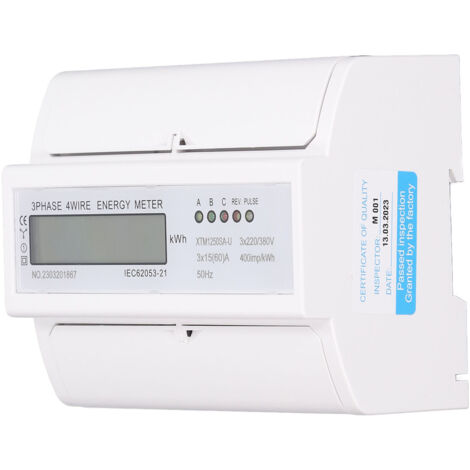 Compteur d'Énergie Triphasé 380V avec Écran LCD - Dispositif de Mesure pour Rail DIN