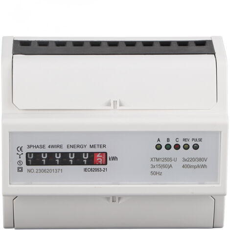 Compteur d'Énergie Triphasé 4 Fils 220V/380V 15(60)A, Installation Rail Din pour Mesure KWh
