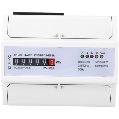 Compteur d'énergie triphasé 4 fils 380V AC avec sortie impulsion, pour rail DIN