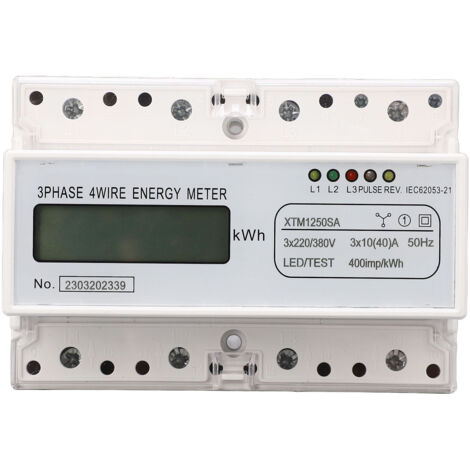 Compteur d'Énergie Triphasé 4 Fils 3x220V/380V, Affichage LCD 7 Digits, Mesure Tension Courant Puissance, Voltmètre Ampèremètre