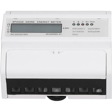 Compteur d'Énergie Triphasé 4 Fils LCD, Mesure de Puissance et Tension, Installation Rail DIN 380V