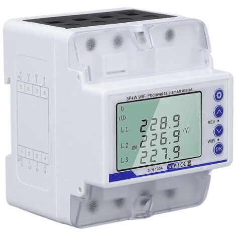 Compteur d'énergie triphasé avec disjoncteur Wi-Fi et écran LCD - 60-300 V