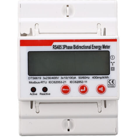 Compteur d'énergie triphasé DTS6619-042 sur rail DIN, multifonction avec affichage LCD rétroéclairé, 3x230/400V, classe de précision 1, 50/60 Hz