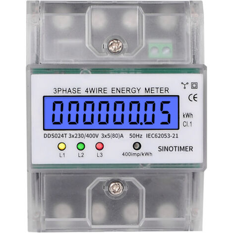 Compteur d'Énergie Triphasé sur Rail DIN DDS024 ，Affichage Rétroéclairé 380V/400V 5-80A ， 4P Connexion Directe pour Surveillance Électrique Domestique et Professionnelle-Alovez