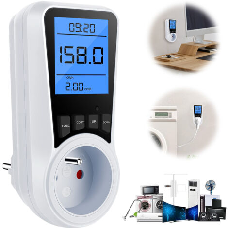 Compteur d'énergie Wattmètre Prise,Prise Compteur d'Énergie électrique avec 7 Mode, Compteur d'énergie avec l'écran d'affichage à cristaux liquides pour Économie d'Energie, Max 3680W -Blanc