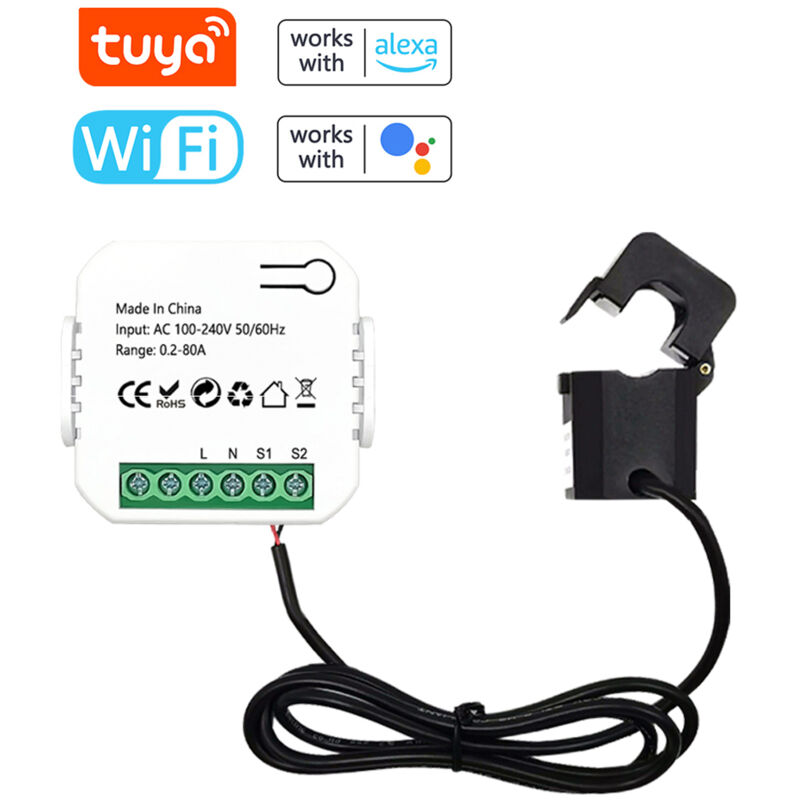 Lifcausal - Compteur d'énergie WiFi Tuya 80A Transformateur de courant Pince KWh Moniteur de puissance Statistiques d'électricité Appareil de