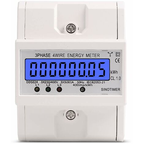 Compteur d'énergie,LCD numérique Compteur d'énergie électronique KWh sur Rail DIN triphasé à 4 Fils triphasé 80A NPTERBL