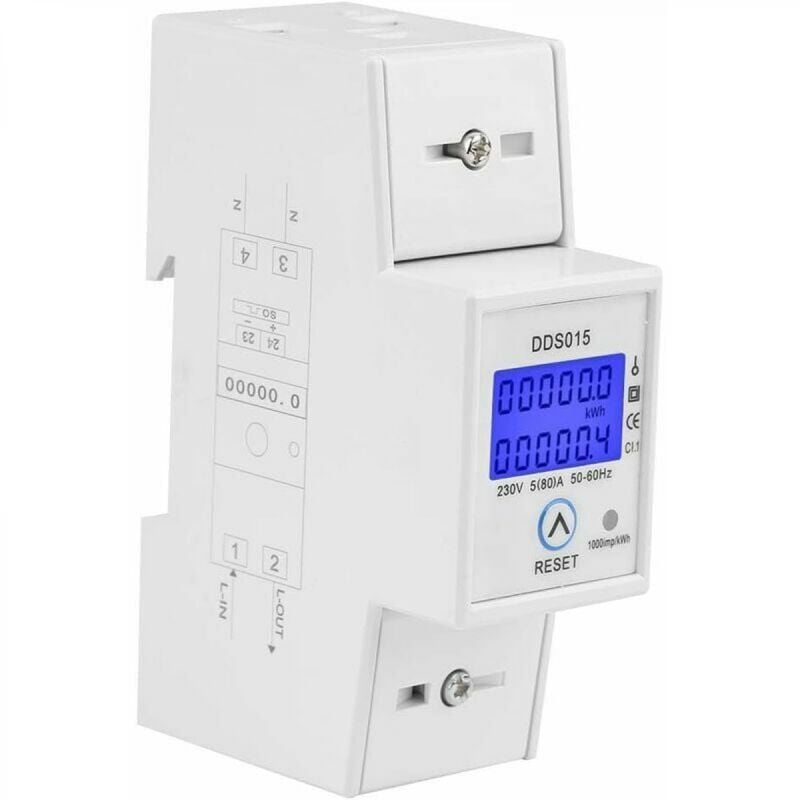 Ymyny Compteur d'Énergie Monophasé 5-80A 230V 50Hz Compteur d'Énergie Monophasé de Rétroéclairage lcd, Compteur KWh Montage sur Rail din DDS015,