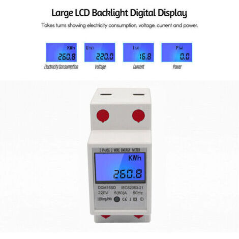 Compteur EDF Compteur d'énergie monophasé à rail DIN 5-80A 220V 50Hz compteur électronique de KWh avec affichage numérique à rétroéclairage LCD DDM15SD, blanc - blanc--TRIMEC