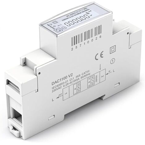 Compteur electrique 100A monophasé compteurs d'énergie mesure bidirectionnel Rail DIN 220V CA RS485 Modbus RTU Mesure de tension/courant/puissance/facteur de puissance, 1000 impulsions/kWh.