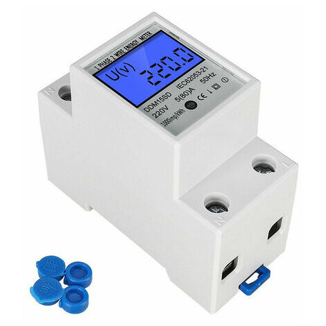 Compteur électrique - Compteur d'énergie numérique DIN - 80 A - 220 V - DIN LCD - Compteur intermédiaire/courant - Compteur de consommation - Non calibré - Interface S0