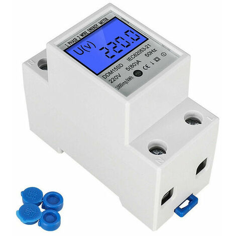 Compteur électrique - Compteur d'énergie numérique DIN - 80 A - 220 V - DIN LCD - Compteur intermédiaire/courant - Compteur de consommation - Non calibré - Interface S0