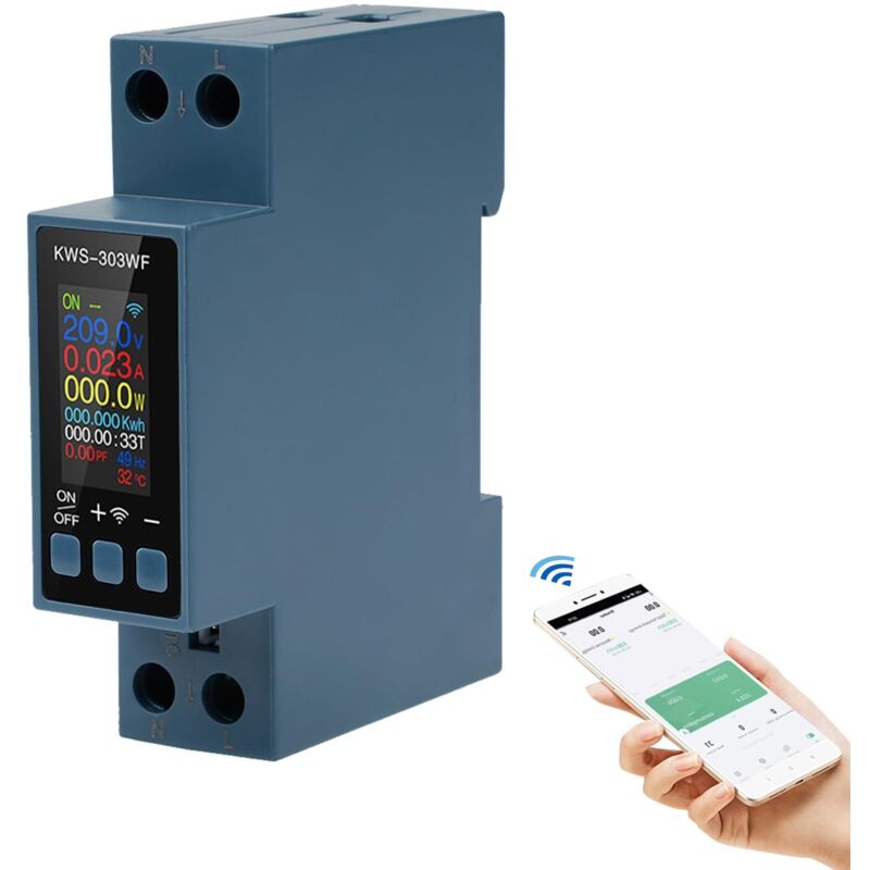 Compteur electrique connecté 8 In 1 40A Compteur energie wifi 220V AC Parafoudre et surtension Avec surtension Surtempérature Surintensité et