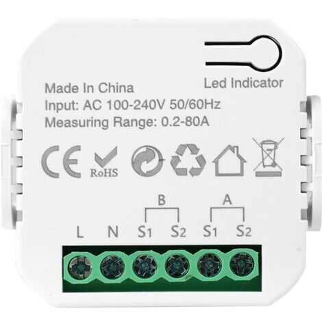 Compteur Electrique Connecté 80A Compteur Electrique Moniteur D'énergie Domestique Wi-FI Bidirectionnel avec 2 Pince Compatible avec Tuya Smart Life