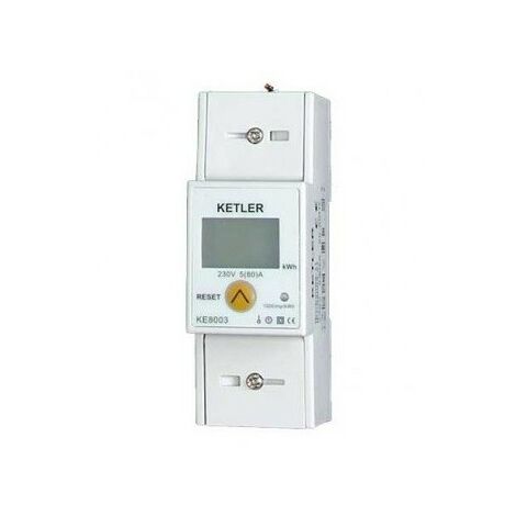 Compteur électrique monophasé 80A max affichage LCD 6 digits double comptage avec remise à zéro 230V 2 modules KETLER KE8003
