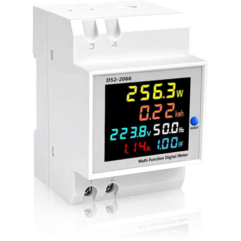 Compteur électrique monophasé domestique intelligent - Installation sur rail de guidage - Tension alternative - Courant alternatif - Fréquence - Facteur de puissance - Écran LCD couleur