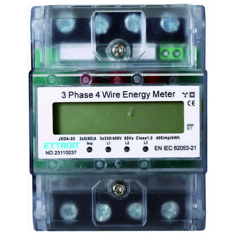 Ettroit - compteur d'energie electrique triphase sur rail din 220V - 380V 5-80A 4 modules