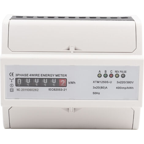 Compteur électrique triphasé 4 fils 20(80)A numérique pour rail DIN, kWh électronique