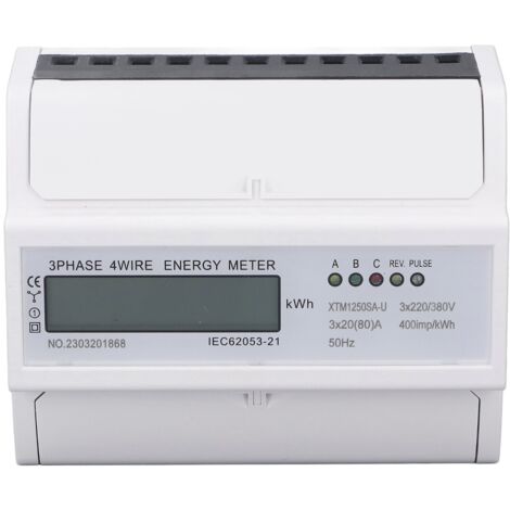 Compteur Électrique Triphasé 4 Fils 7P avec Affichage LCD Numérique pour Rail DIN