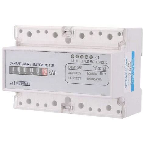 Compteur Electrique Triphasé Numérique, 20-80A Triphasé Din Rail Kilowattheure Meter KWH Meter 220 / 380v Compteur Electrique Consommation avec Ecran LCD, Convient à la Maison, l'Appartement