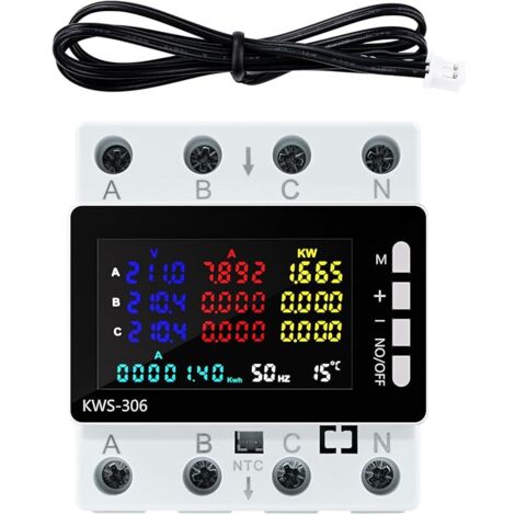 Compteur electrique triphasé Wattmetre smart meter 80A 220V AC Amperemetre 3 phases 4 conducteurs avec protection contre les pannes de courant/surtempérature/sous-tension/surpuissance etc.