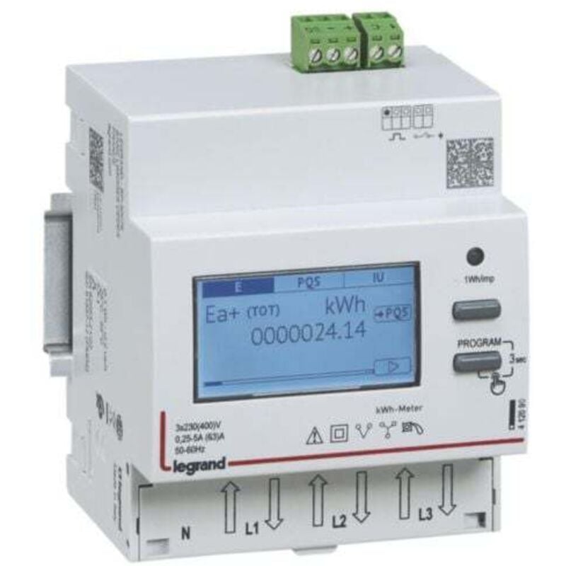 Legrand - Compteur modulaire triphasé EMDX³ mid raccordement direct 63A - 4 modules - avec sortie et 1 entrée à impulsions