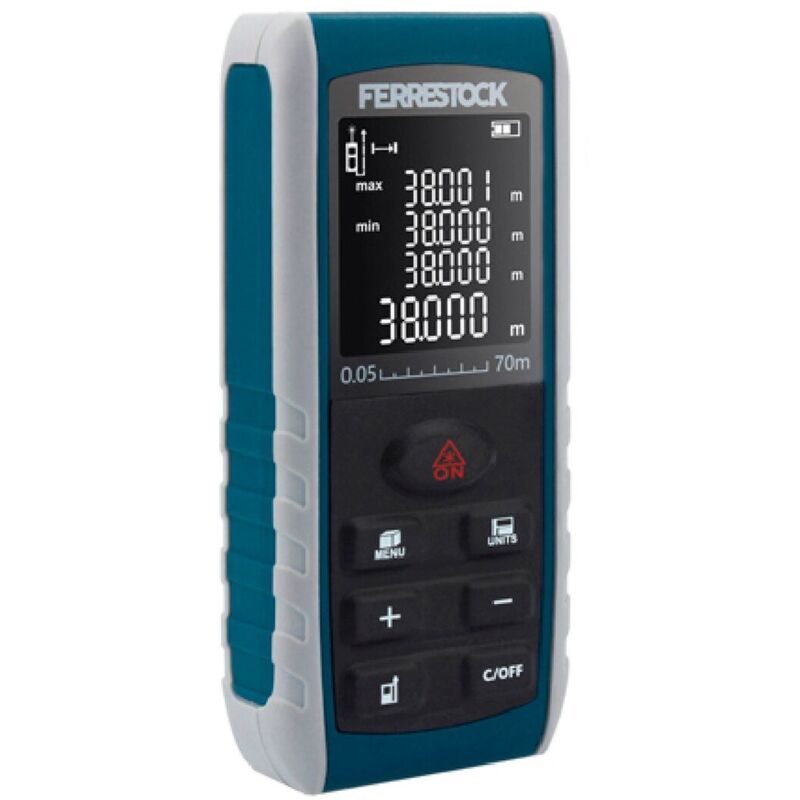 Ferrestock - FSKLDM070 mètre laser de distances de jusqu'à 70 mètres, écran lcd, référence à 2 points de, 7 modes de de mesure, niveau numérique et