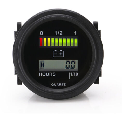 Compteur horaire numérique LCD avec indicateur de batterie LED, compatible avec les tensions de 12 V, 24 V, 36 V, 48 V et 72 V.