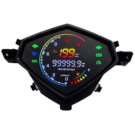 Compteur kilométrique numérique pour moto avec LED multicolores, noir