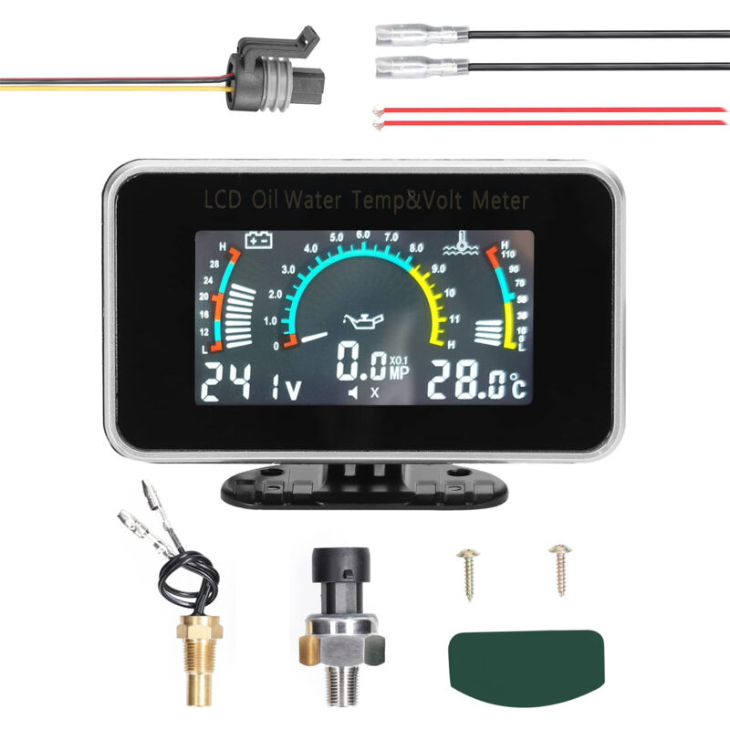 Lifcausal - Compteur lcd 3 en 1 pour voiture, jauge de pression d'huile, tension, température de l'eau, instrument universel 9-36 v pour voiture,