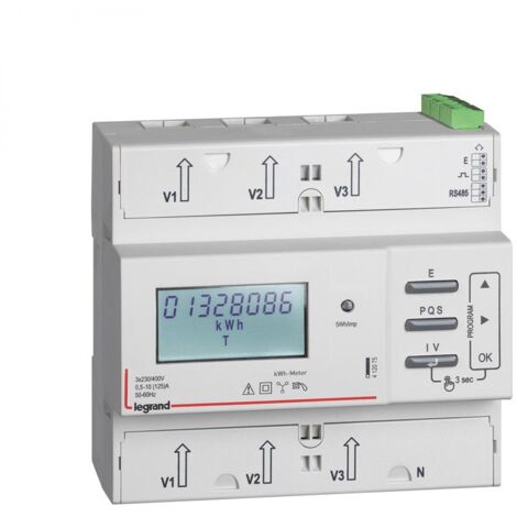 Compteur modulaire triphasé EMDX³ MID raccordement direct 125A 6 modules avec sortie à impulsions et RS485 LEGRAND 412075