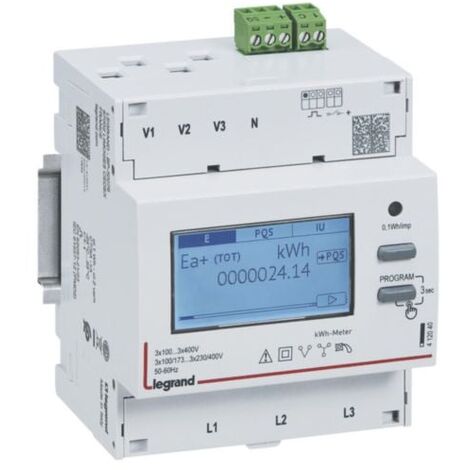 Compteur modulaire triphasé EMDX³ non MID raccordement TI 5A - 4 modules - avec sortie à impulsions - LEGRAND