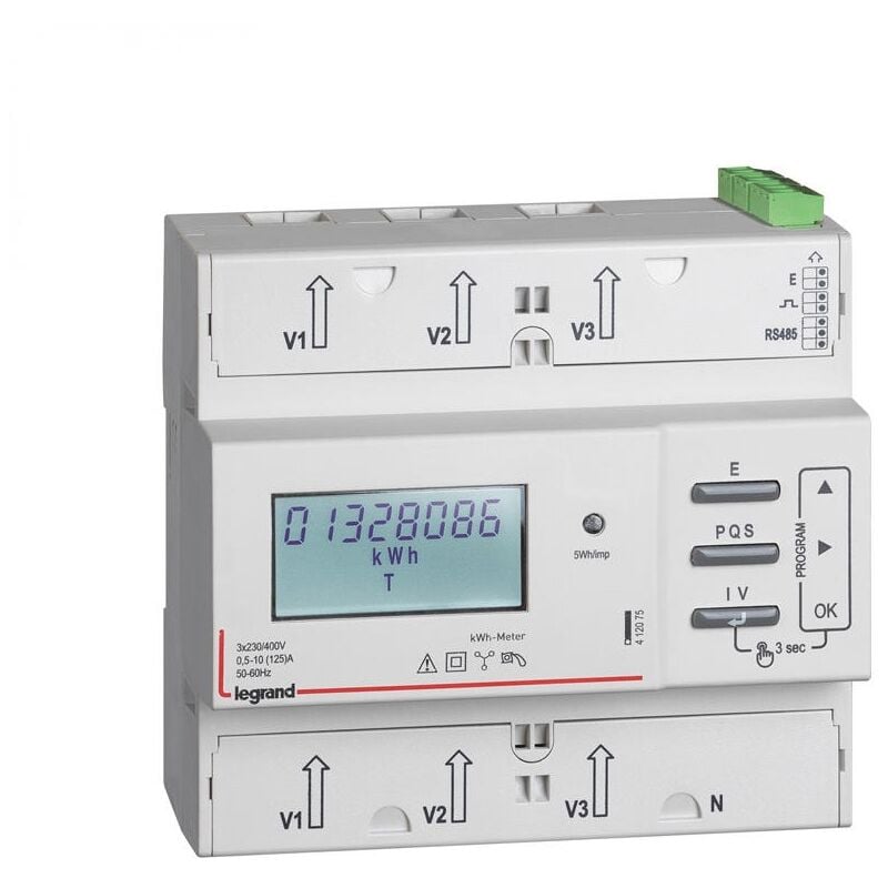 Compteur modulaire triphasé EMDX³ MID raccordement direct 125A 6 modules avec sortie à impulsions et RS485 LEGRAND 412075