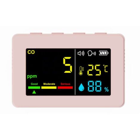 Compteur portable de qualité de l’air 3 en 1, CO, température et humidité, écran couleur, détecteur de monoxyde de carbone avec alarme vocale et affichage de la batterie,de DEBUNS