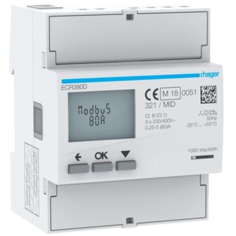 COMPTEUR TRI 80A MODBUS MID - GESTION DU BATIMENT HAGER ECR380D