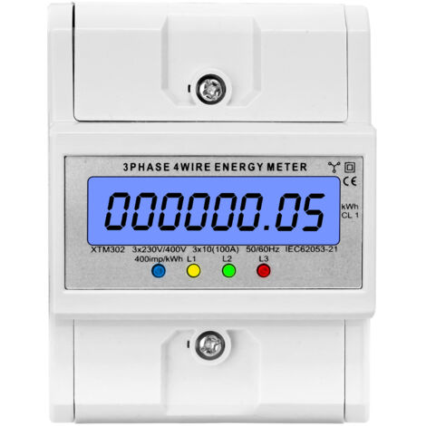 Compteur triphasé 4 fils compatible AMR, 10A-100A 50Hz, 400 imp/kWh