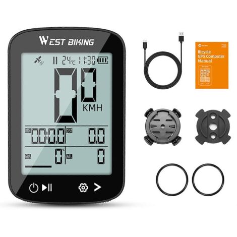 Compteur vélo sans fil 2,4 pouces écran LCD rechargeable étanche GPS cyclisme ordinateur de vélo avec navigation et capteurs.