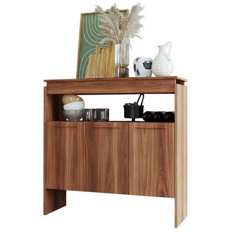 BEAUX MEUBLES PAS CHERS Comptoir BAR 3 Portes 3 Niches Châtaignier FLOAT L 90 H 90 P 29.5 cm