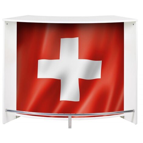 Comptoir de bar 2 portes blanc drapeau Suisse Snack 134cm