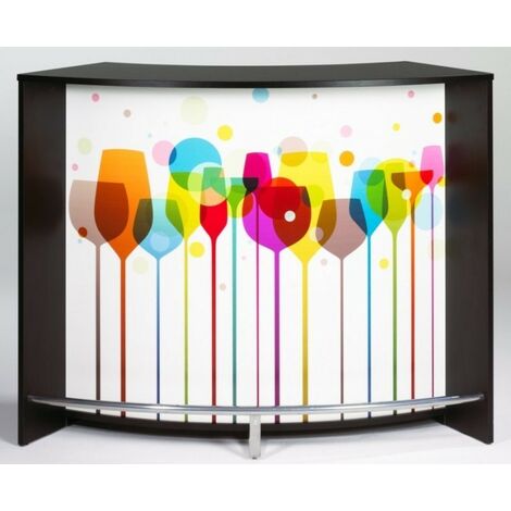 Comptoir de bar 2 portes noir et imprimé verre Snack 134cm