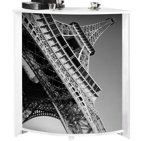 Comptoir de bar blanc et imprimé tour Eiffel Snack 96cm