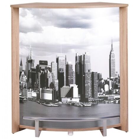 Comptoir de bar bois clair et imprimé Manhattan Snack 96cm