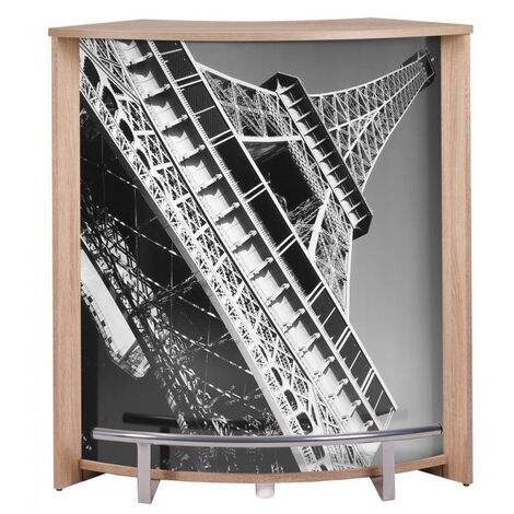 Comptoir de bar bois clair et imprimé Tour Eiffel Snack 96cm