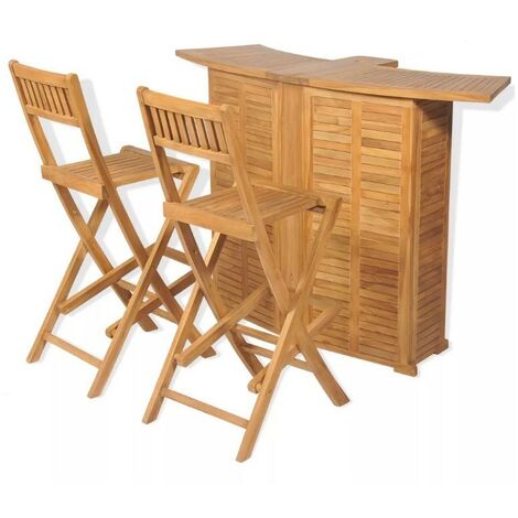 Comptoir de bar et 4 chaises hautes teck massif clair Aqual