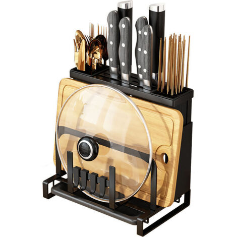 Comptoir de cuisine porte-couteau multifonction sans poinçon porte-baguettes porte-planche à découper (noir)